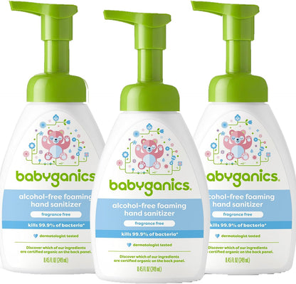 Babyganics Foaming Pump Hand Sanitizer, Alcohol Free, Fragrance Free, Kills 99.9% of Common Bacteria, Moisturizing, 8.45 Fl Oz (Pack of 3)