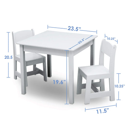 Delta Children MySize Kids Wood Table and Chair Set (2 Chairs Included) - Ideal for Arts & Crafts, Snack Time & More - Greenguard Gold Certified, Grey, 3 Piece Set