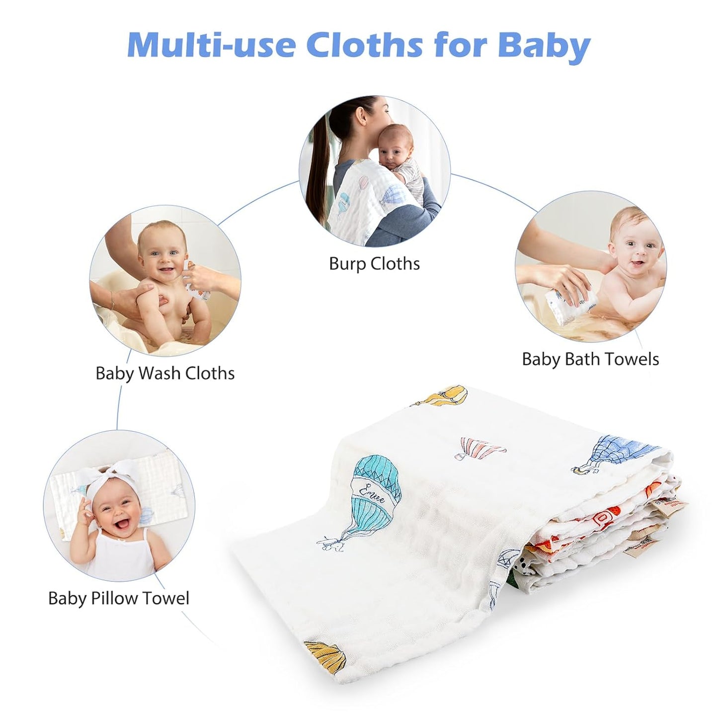 Maliton Muslin Baby Burp Cloths 6 Pack Large 20''x10'' 100% Cotton Burp Rags Absorbent and Soft 6 Layers Muslin Cloth Baby Essentials for Newborn(Animals and Cars, Pack of 6)