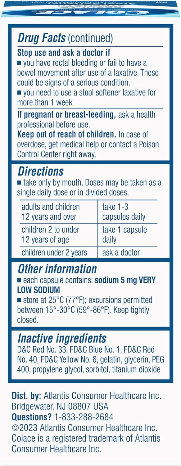 Colace Regular Strength Stool Softener 100 mg Capsules 60 Count Docusate Sodium Stool Softener for Gentle Dependable Relief