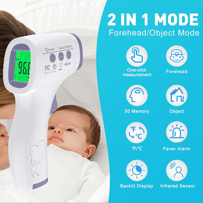 Digital Thermometer for Adults and Kids, No Touch Forehead Thermometer for Baby, 2 in 1 Body Surface Mode Infrared Thermometer with Fever Alarm and Instant Accuracy Readings