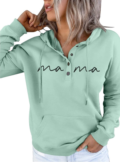 Womens Crewneck Sweatshirt Mama Letter Print Long Sleeve Loose Fashion Pullover Top