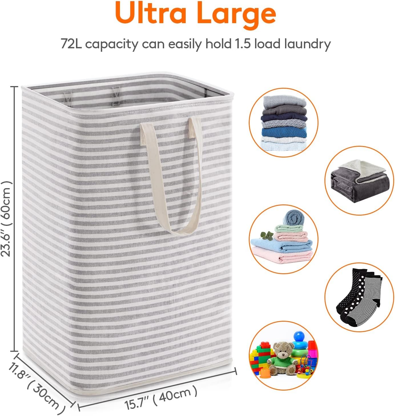 Lifewit 2 Pack Laundry Hamper Large Collapsible Laundry Baskets, Freestanding Waterproof Clothes Hamper with Easy Carry Handles in Laundry Room Bedroom Bathroom College Dorm for Adults, Grey, 2 x 75L