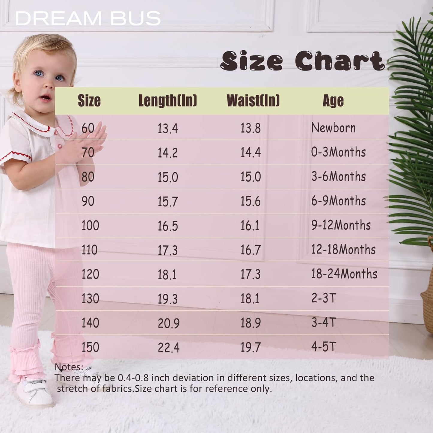 DREAM BUS 5 Pack Baby Pants Toddler Girl Ribbed Ruffle Bell Bottoms Toddler Leggings Baby Boy Pants Newborn Girl Flare Pants