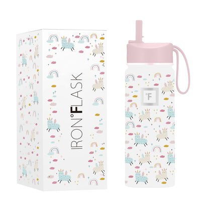 IRON °FLASK Kids Water Bottle - 14 Oz, Straw Lid, 20 Name Stickers, Vacuum Insulated Stainless Steel, Double Walled Tumbler Travel Cup, Thermo Mug - Valentines Day Gifts - Monsters Crew