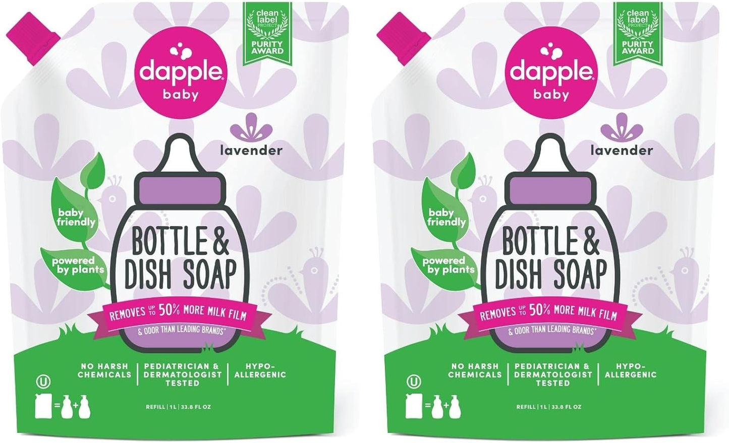 Dapple Bottle and Dish Soap Baby, Hypoallergenic, Plant-Based, Fragrance Free, 3 Fl Oz (Pack of 2)