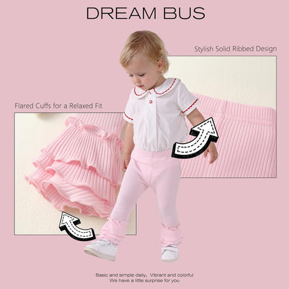 DREAM BUS 5 Pack Baby Pants Toddler Girl Ribbed Ruffle Bell Bottoms Toddler Leggings Baby Boy Pants Newborn Girl Flare Pants