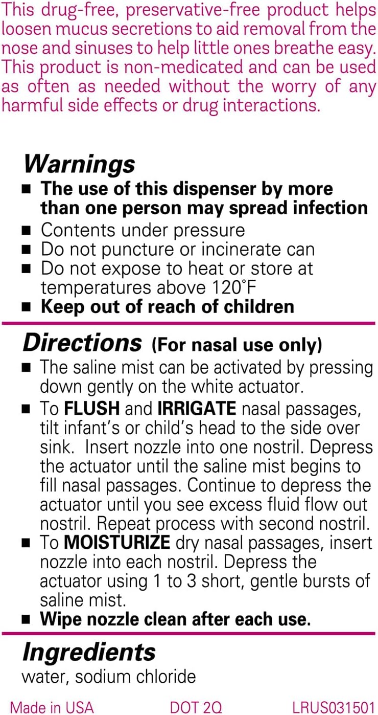 Little Remedies Sterile Saline Nasal Mist, Safe for Newborns, 3 oz