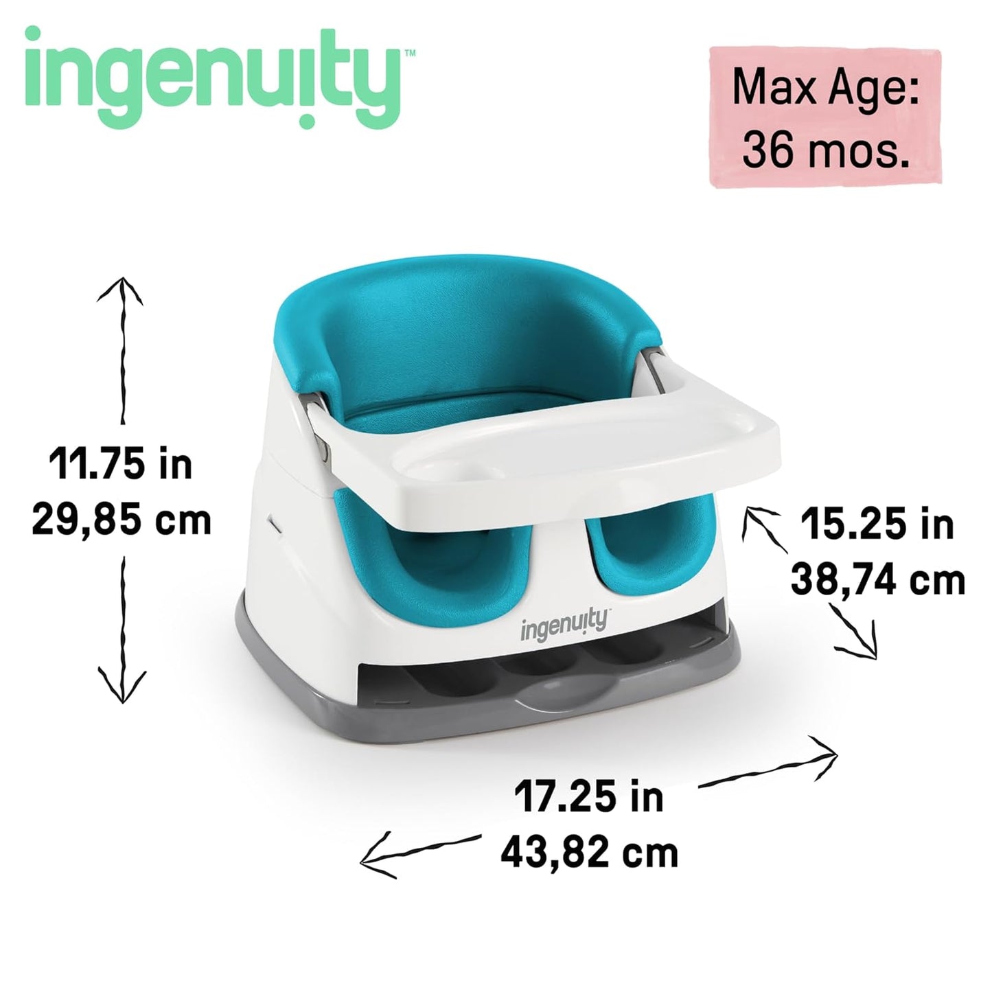 Ingenuity Baby Base 2-in-1 Booster Feeding and Floor Seat with Self-Storing Tray - Slate