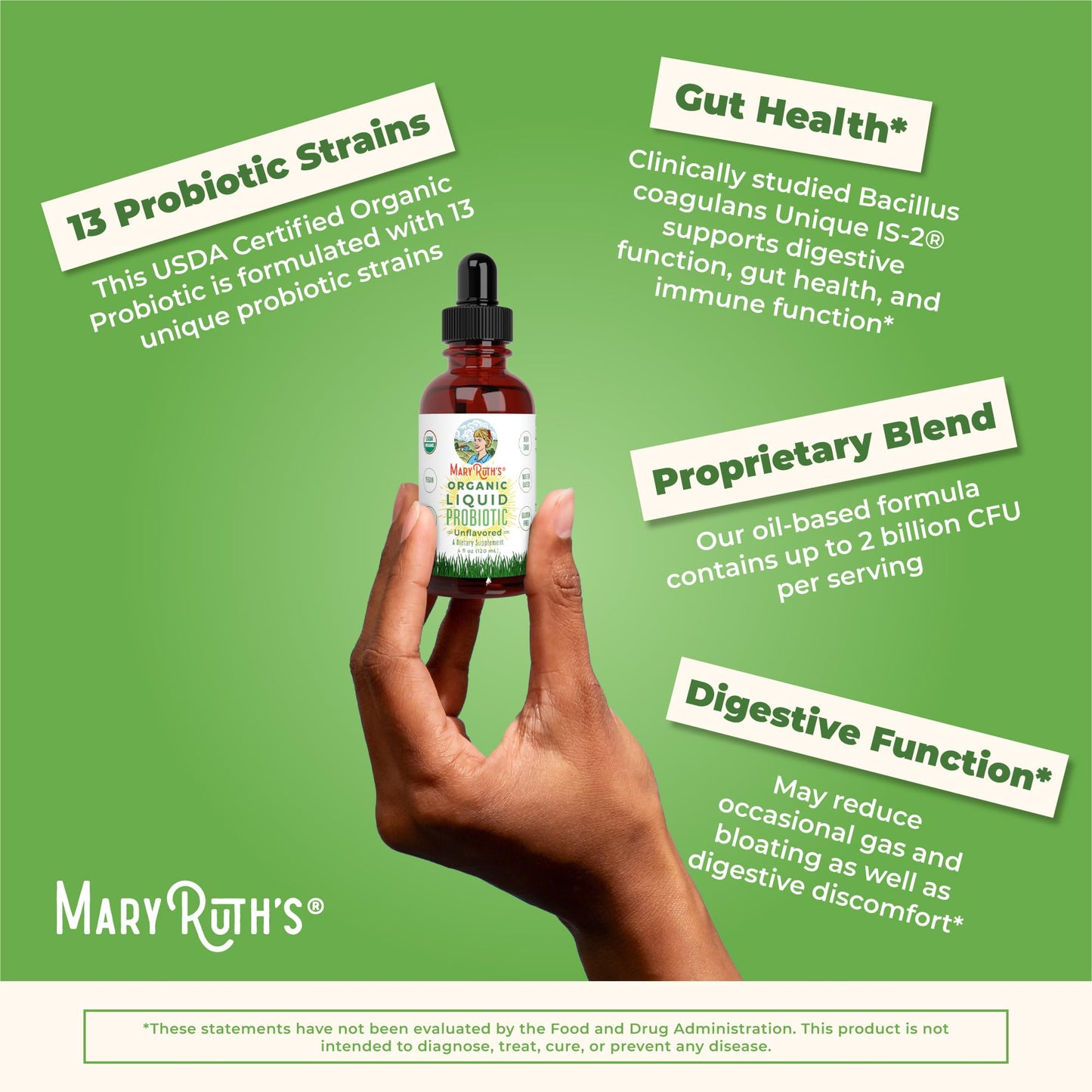 USDA Organic Liquid Probiotic by MaryRuth's | Digestive Health | Gut Health | Probiotics for Women | Probiotics for Men | Probiotics for Kids | Acidophilus Probiotic | Vegan | Non-GMO | 40 Servings