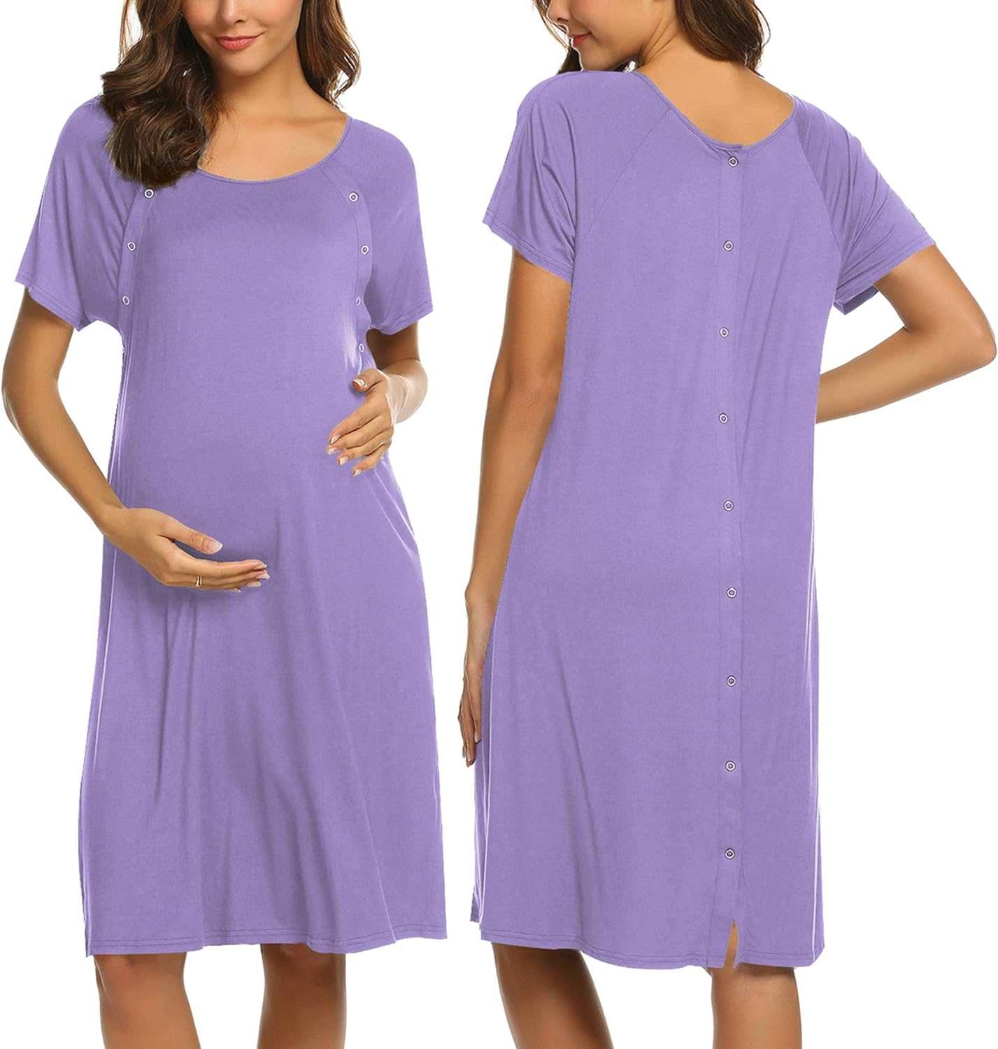 Ekouaer Women’s Nursing/Delivery/Labor/Hospital Nightdress Short Sleeve Maternity Nightgown with Button S-XXL