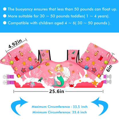 Chriffer Kids Swim Vest Life Jacket for 22-66 Pounds Boys and Girls, Toddler Floaties with Shoulder Harness Arm Wings for 2 3 4 5 6 7 Years Old Baby Children Sea Beach Pool