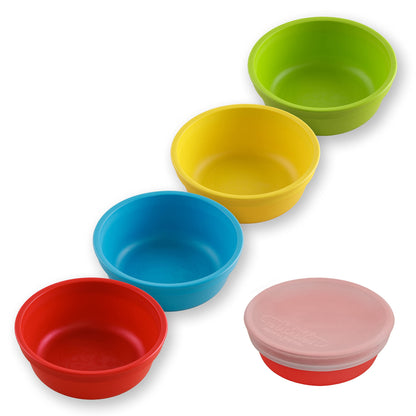 Re-Play Made in USA 12 Oz. Reusable Plastic Bowls, Pack of 4 Without Lid - Dishwasher and Microwave Safe Bowls for Snacks and Everyday Dining - Toddler Bowl Set 5.75" x 5.75" x 2", Modern Mint