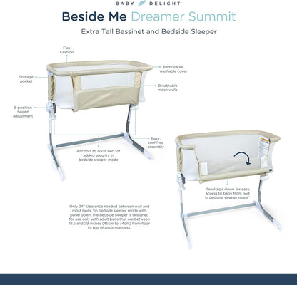 Baby Delight Beside Me Dreamer Bassinet | Bedside Sleeper | 6-Position Height Adjustment | Charcoal Tweed