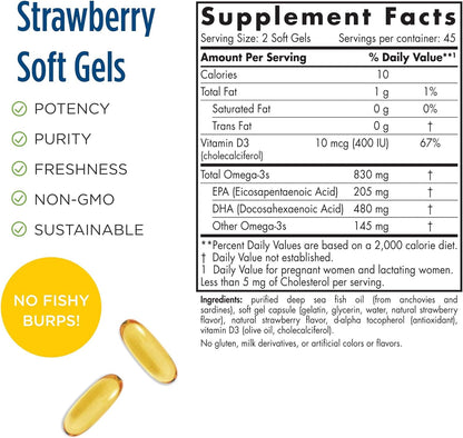 Nordic Naturals Prenatal DHA, Strawberry - 120 Soft Gels - 830 mg Omega-3 + 400 IU Vitamin D3 - Supports Brain Development in Babies During Pregnancy & Lactation - Non-GMO - 60 Servings