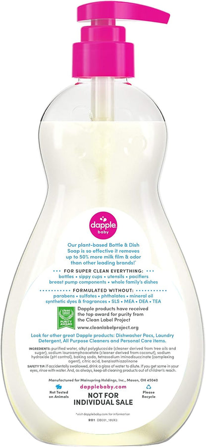 Dapple Bottle and Dish Soap Baby, Hypoallergenic, Plant-Based, Fragrance Free, 3 Fl Oz (Pack of 2)