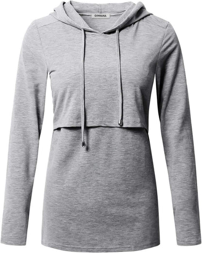 GINKANA Women's Nursing Hoodie Sweatshirt Long Sleeves Breastfeeding Maternity Tops Casual Clothes