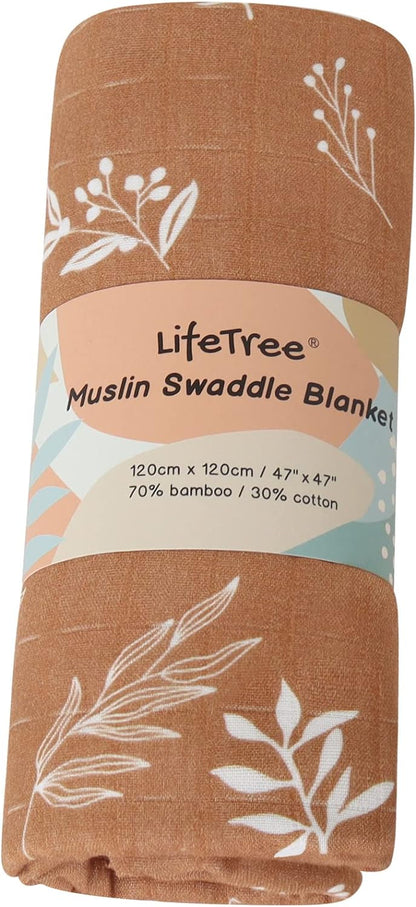 LifeTree 3 Pack Muslin Swaddle Blankets - Soft Viscose from Bamboo Cotton Baby Swaddle Blankets Unisex for Boys & Girls Newborn - Earthy Color Collection, Lightweight, Breathable, Large 47 x 47 inches