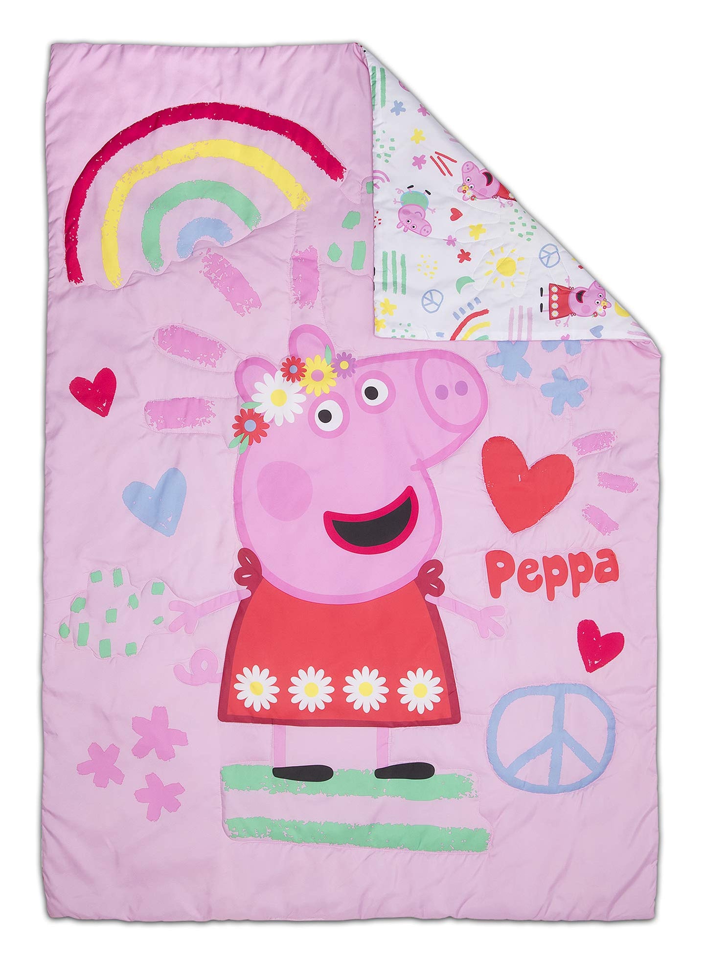 Peppa Pig I'm Just So Happy Toddler Nap-Mat - Includes Pillow and Fleece Blanket – Great for Girls or Boys Napping during Daycare or Preschool - Fits Toddlers