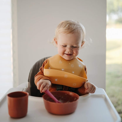 mushie Silicone Baby Bib | Adjustable Fit Waterproof Bibs (Dusty Rose)