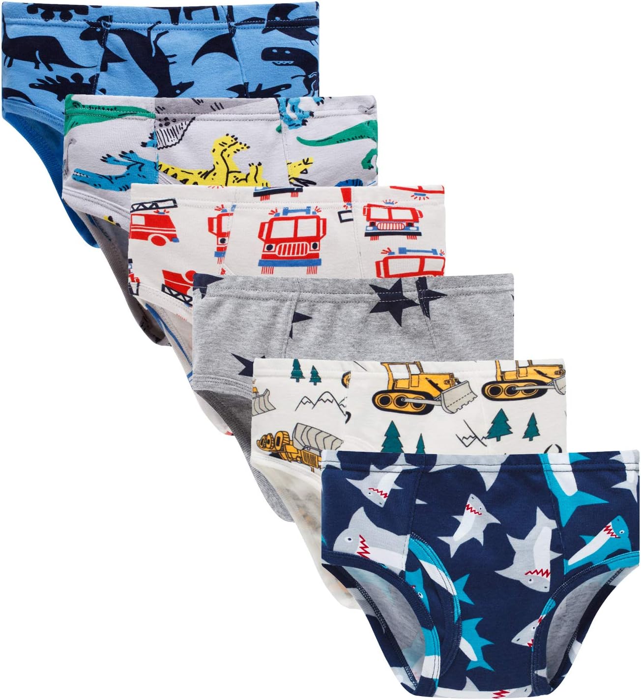 Boboking 100% Cotton Little Boys Briefs Soft Dinosaur Truck Toddler Underwear