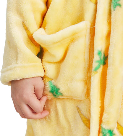 ECHERY Boys Girls Robe Hooded Bathrobe Toddler Robes Soft Coral Fleece Pajamas Unisex Dressing Gown for Kids