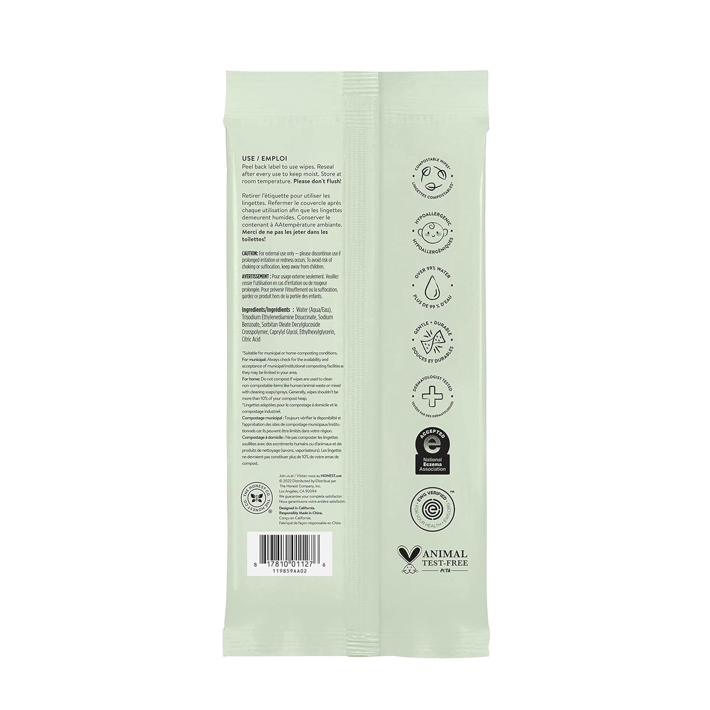 The Honest Company Clean Conscious Wipes | 99% Water, Compostable, Plant-Based, Baby Wipes | Hypoallergenic, EWG Verified | Pattern Play, 720 Count