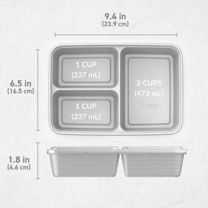 Bentgo® Prep 3-Compartment Containers - 20-Piece Meal Prep Kit with 10 Trays & 10 Custom-Fit Lids - Durable Microwave, Freezer, Dishwasher Safe Reusable BPA-Free Food Storage Containers (Silver)