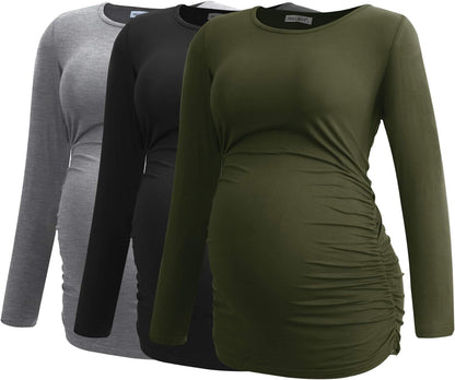 Smallshow Women's Maternity Shirts Long Sleeve Pregnancy Clothes Tops 3-Pack