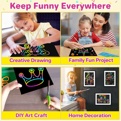 QXNEW Scratch Rainbow Art for Kids: Magic Scratch Off Paper Children Art Crafts Set Kit Supplies Toys Black Scratch Sheets Notes Cards for Boys Girls Birthday Party Favors Game Christmas Easter Gift