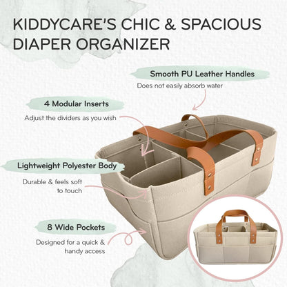 KiddyCare Diaper Tote Caddy Baskets with Dividers for Baby Boy/Girl | Diaper Caddy with Shoulder Strap, Diaper Changing Caddy Cat for Car Organizer | Storage Basket for Baby Nursery | Natural Large