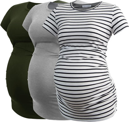 Smallshow Women's Maternity Tops Side Ruched Tunic T-Shirt Pregnancy Clothes