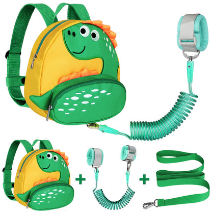 Accmor Toddler Backpack Harness with Safety Leash, Cute Dinosaur Harnesses with Kids Anti Lost Wrist Link, Mini Child Schoolbag with Wristband Tether Strap and Protection Leashes for Baby boys (Black)