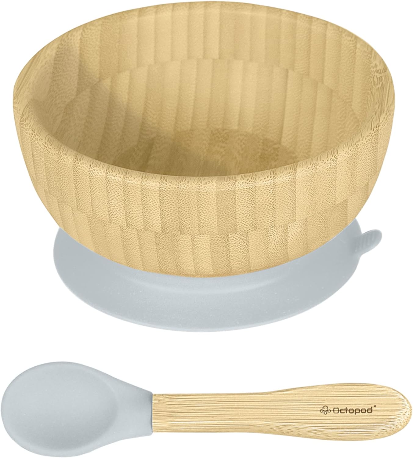 Abiie Octopod Bamboo Dish - Fun Kids Bowls for 4 months and up, Bamboo Suction Bowl, High-Chair Bamboo Baby Bowls, Mess-Free Toddler Suction Bowls, Ergonomic Baby Feeding Supplies, 5.7 x 3 x 5.7 in