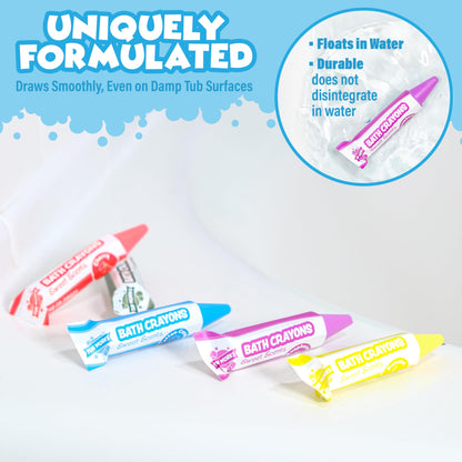 Tub Works® Smooth™ Bath Crayons Bath Toy, 12 Pack | Nontoxic, Washable Bath Crayons for Toddlers & Kids | Unique Formula Draws Smoothly & Vividly on Wet & Dry Tub Walls | Hexagon Grip Bathtub Crayons