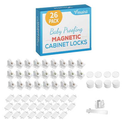 16 Pack Child Safety Magnetic Cabinet Locks - Vmaisi Children Proof Cupboard Baby Locks Latches - Adhesive for Cabinets & Drawers and Screws Fixed for Durable Protection