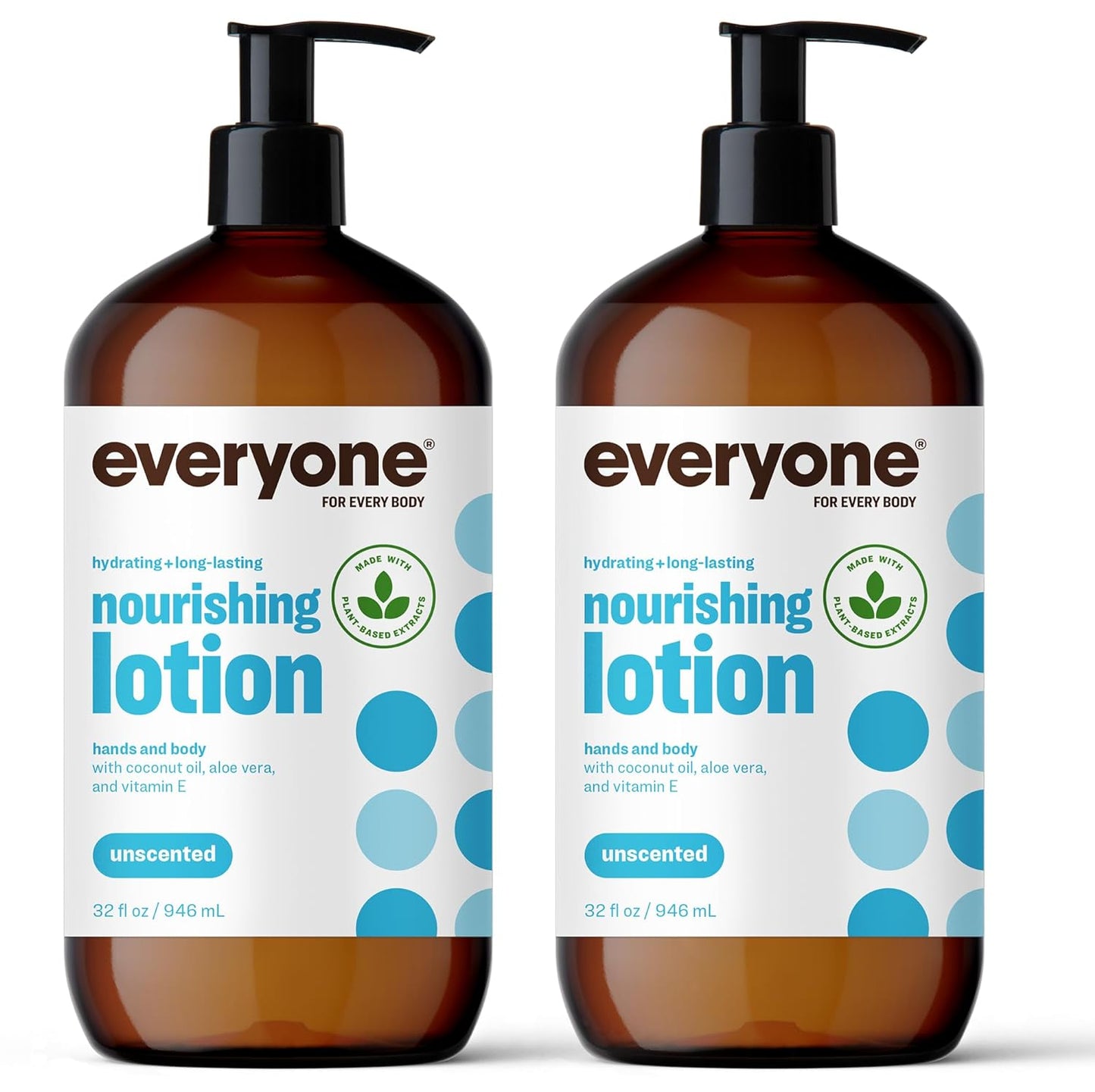 Everyone Nourishing Hand and Body Lotion, 32 Ounce (Pack of 2), Unscented, Plant-Based Lotion with Pure Essential Oils, Coconut Oil, Aloe Vera and Vitamin E