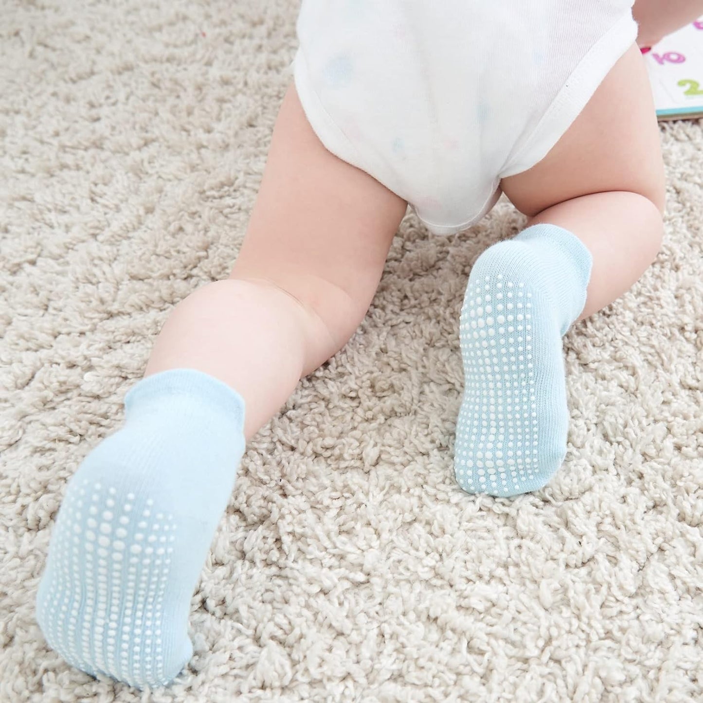 Zaples Baby Non Slip Grip Ankle Socks with Non Skid Soles for Infants Toddlers Kids Boys Girls