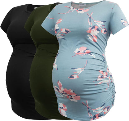 Smallshow Women's Maternity Tops Side Ruched Tunic T-Shirt Pregnancy Clothes