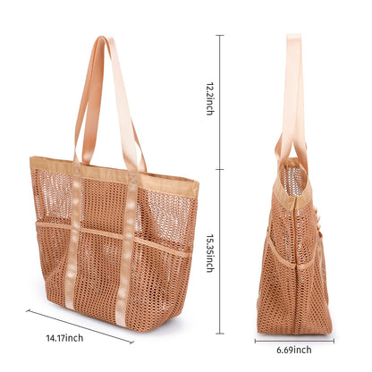 Tainehs Mesh Beach Tote Bag for Women 2024 Upgrade Waterproof Pool Bag for Beach Vacation Swimming Family Travel Essentials