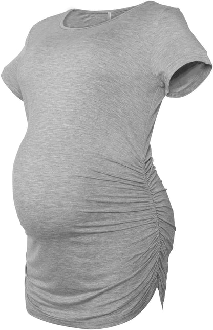 Smallshow Women's Maternity Tops Side Ruched Tunic T-Shirt Pregnancy Clothes