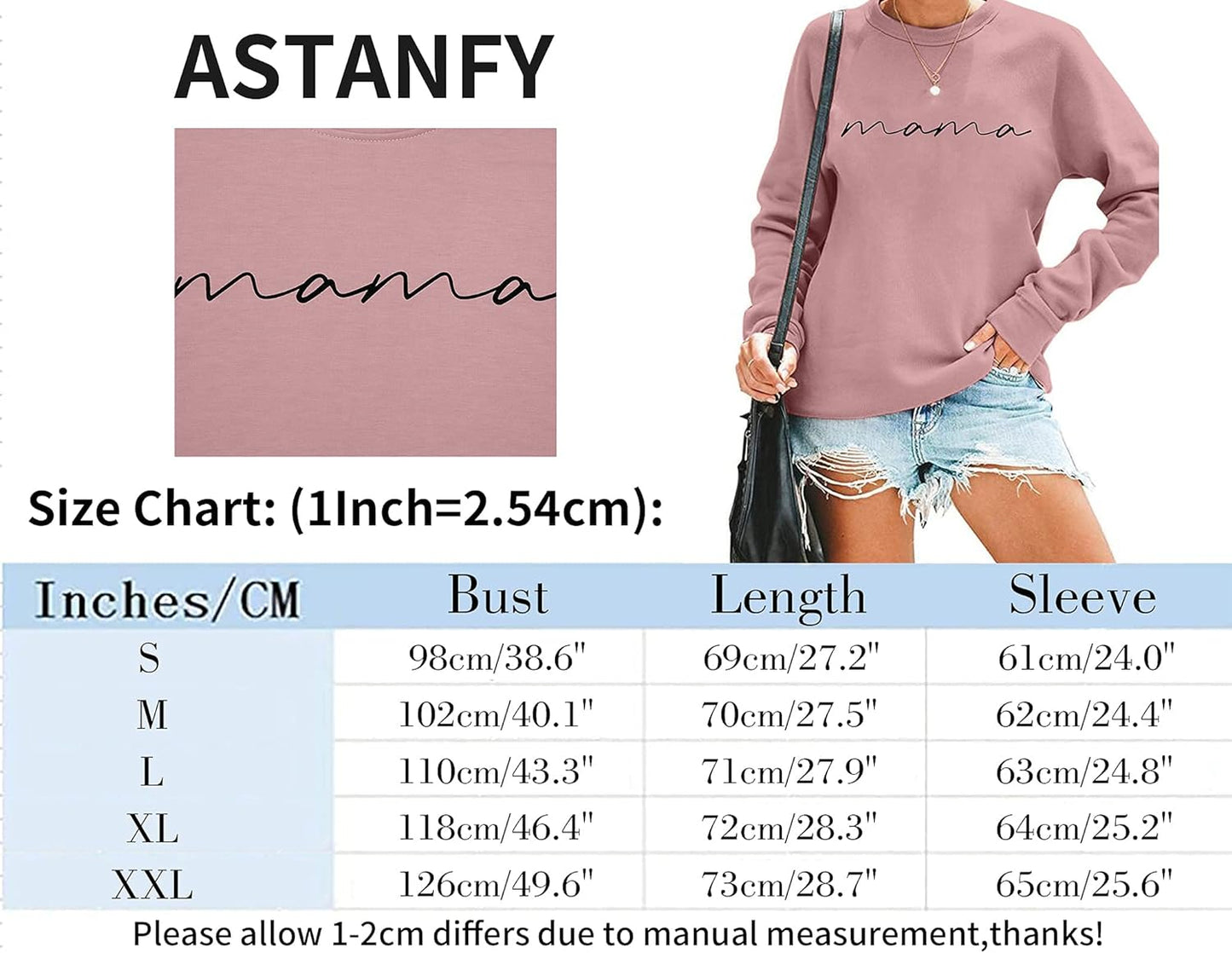 Womens Crewneck Sweatshirt Mama Letter Print Long Sleeve Loose Fashion Pullover Top