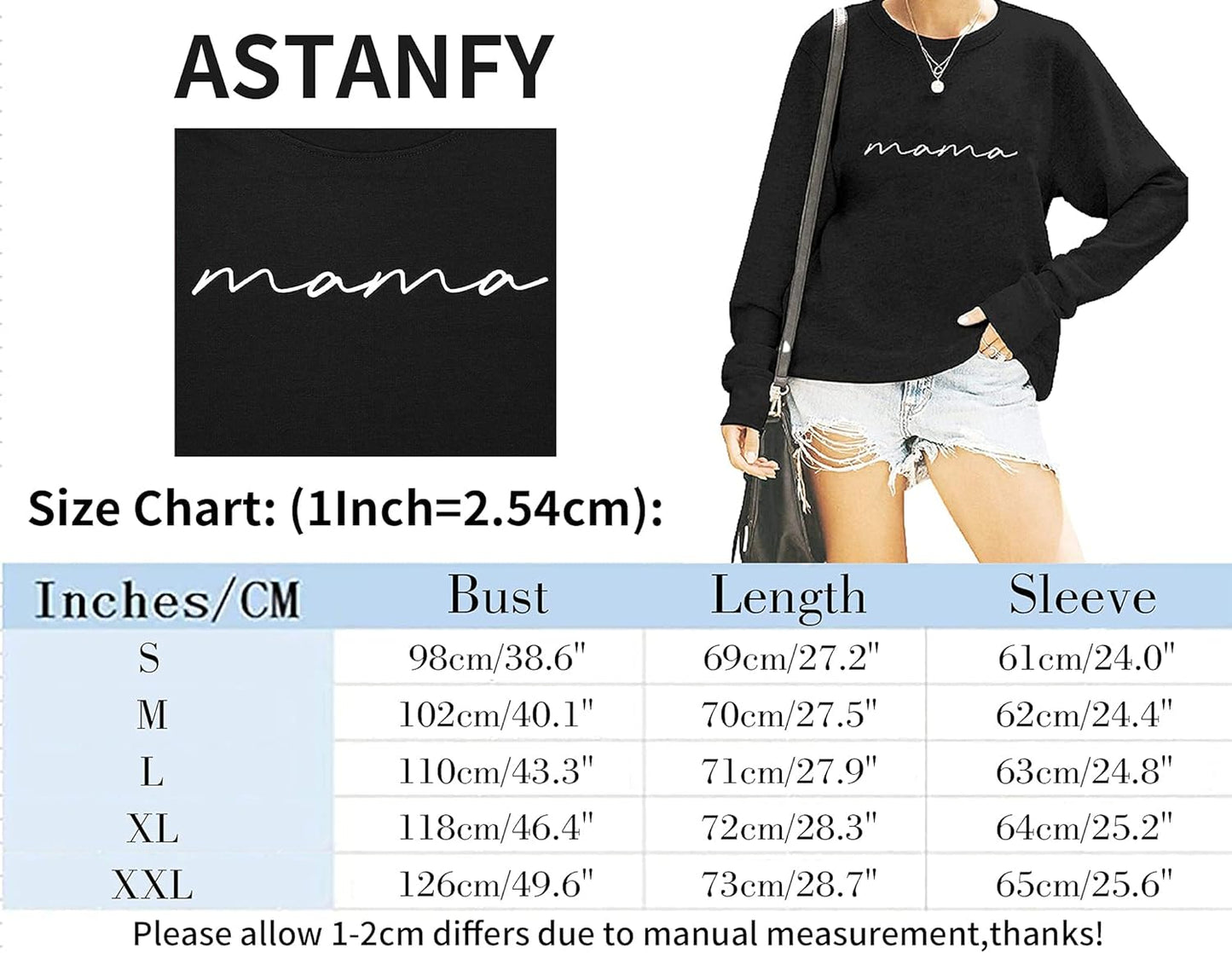 Womens Crewneck Sweatshirt Mama Letter Print Long Sleeve Loose Fashion Pullover Top