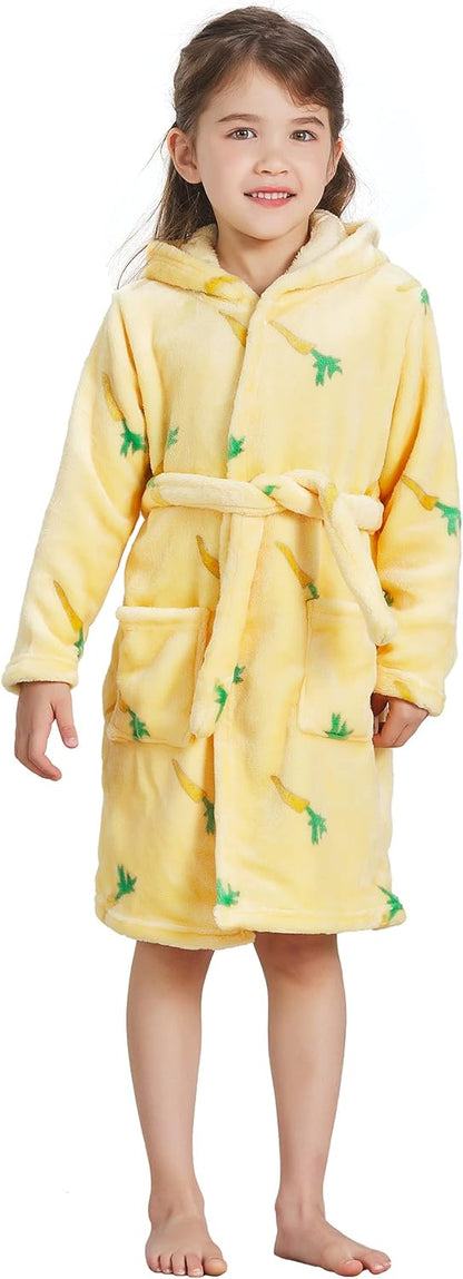 ECHERY Boys Girls Robe Hooded Bathrobe Toddler Robes Soft Coral Fleece Pajamas Unisex Dressing Gown for Kids