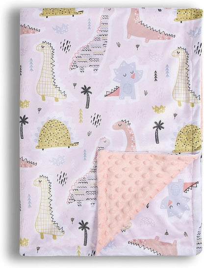 Donsonny Baby Blanket for Boys Girls Soft Minky with Double Layer Dotted Backing, Color Dinosaurs Printed 30 x 40 Inch Receiving Blanket