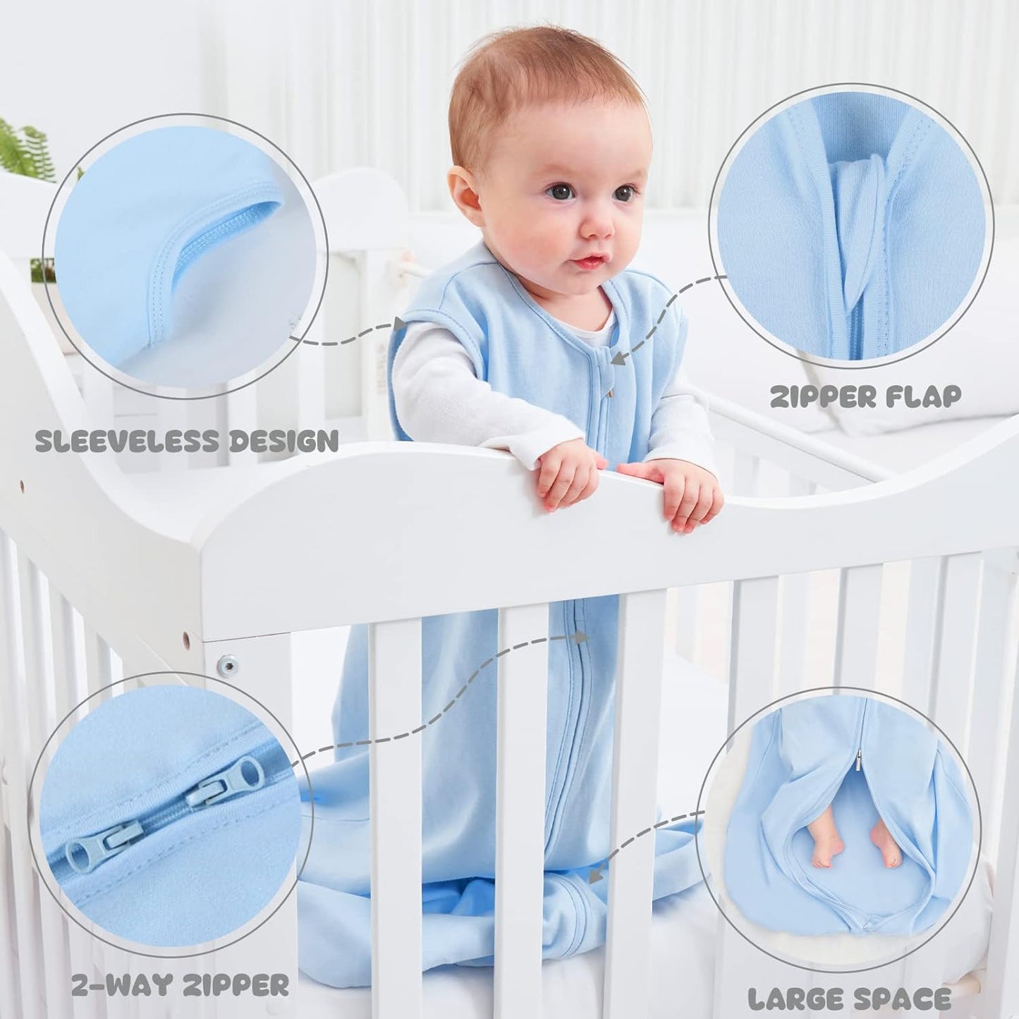 Yoofoss Baby Sleep Sack 0-6 Months Wearable Blanket for Babies 100% Cotton 2-Way Zipper TOG 0.5 Toddler Sleeping Sack 3 Pack, Comfy Lightweight Sleep Sacks