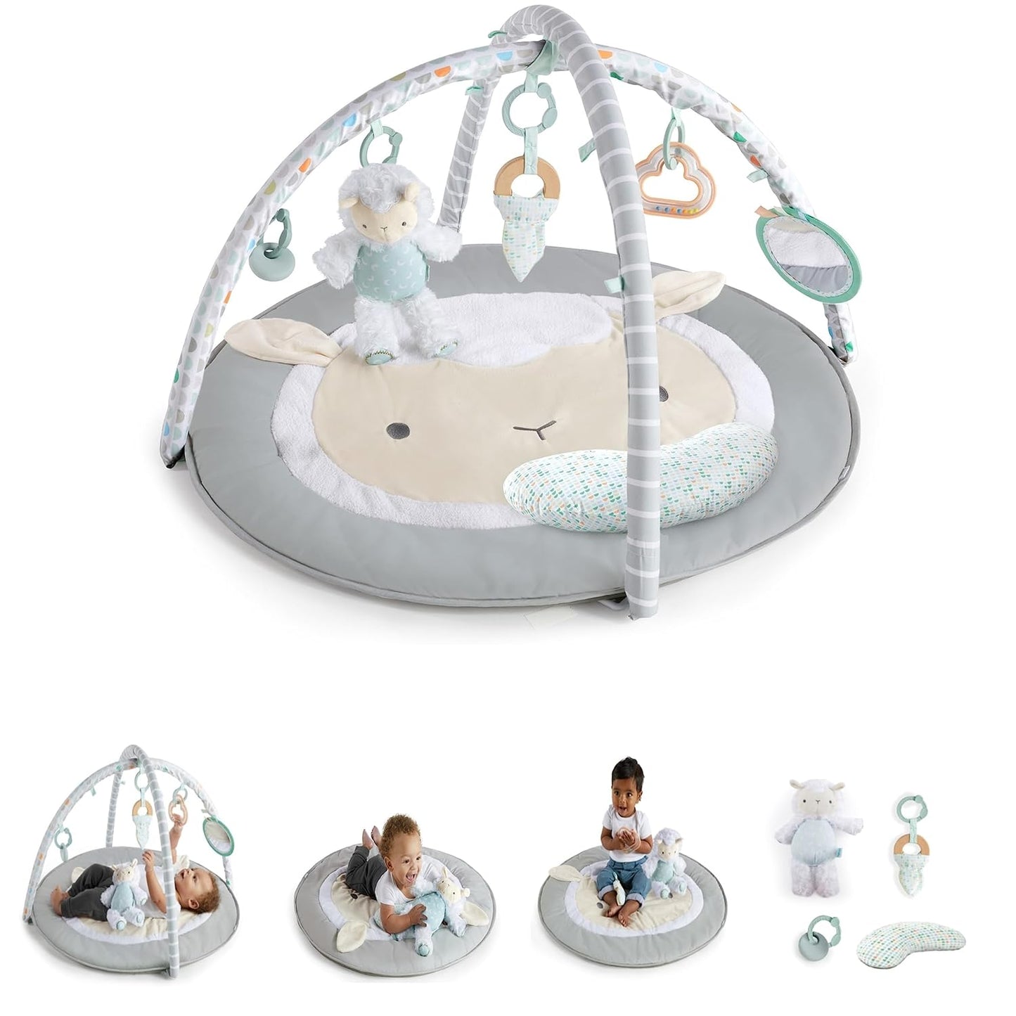 Ingenuity Cozy Spot Reversible Duvet Activity Gym & Play Mat with Wooden Toy bar - Loamy, Newborn and up