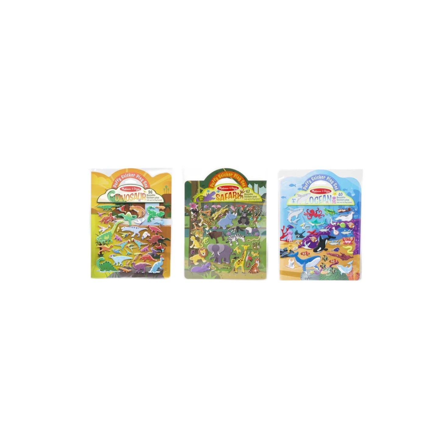 Melissa & Doug Reusable Puffy Sticker Wild Adventures Play Set 3-Pack (118 Stickers: Safari, Dinosaur, Ocean) - Reusable Puffy Sticker Book Activity Sets For Travel