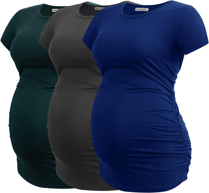 Smallshow Women's Maternity Tops Side Ruched Tunic T-Shirt Pregnancy Clothes