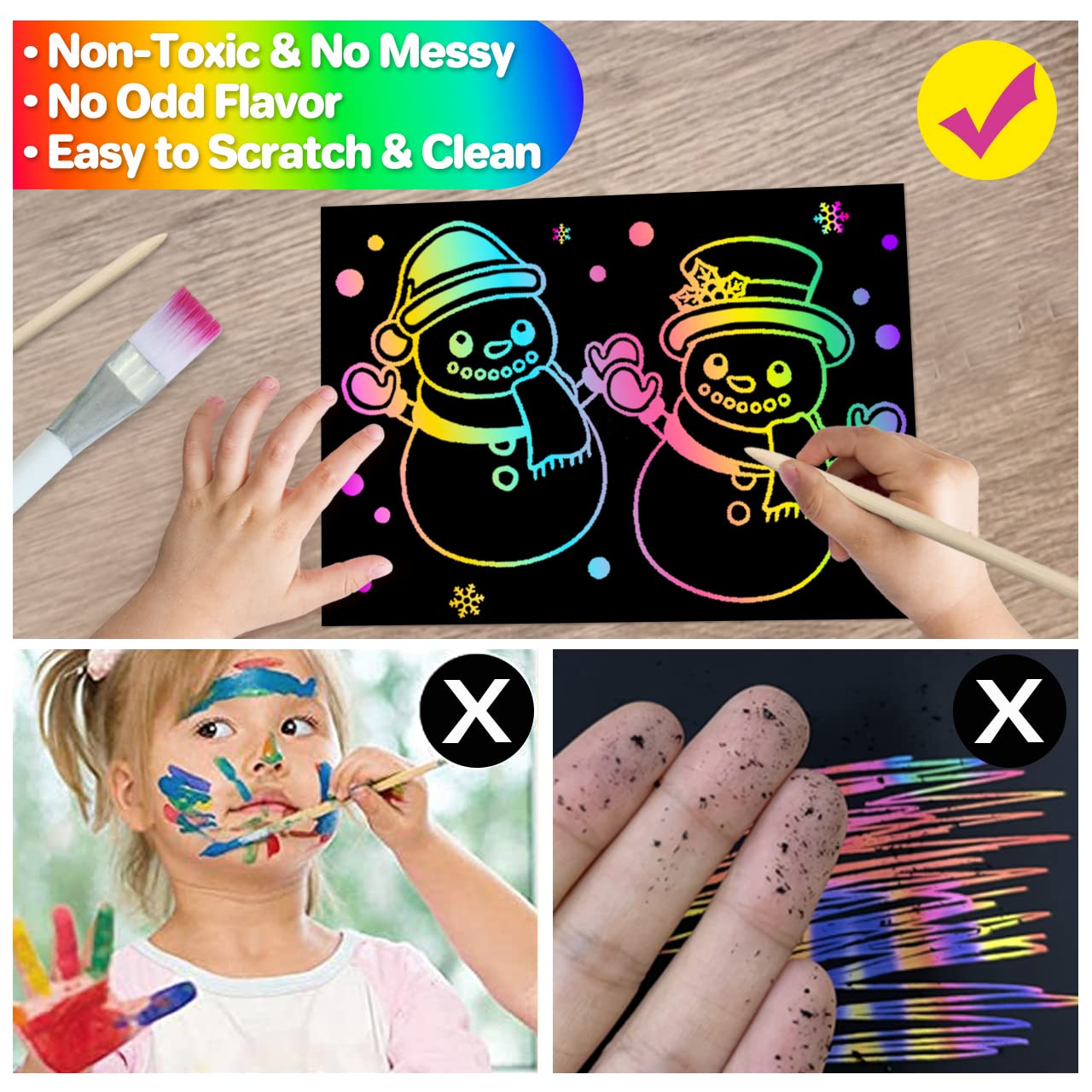 QXNEW Scratch Rainbow Art for Kids: Magic Scratch Off Paper Children Art Crafts Set Kit Supplies Toys Black Scratch Sheets Notes Cards for Boys Girls Birthday Party Favors Game Christmas Easter Gift